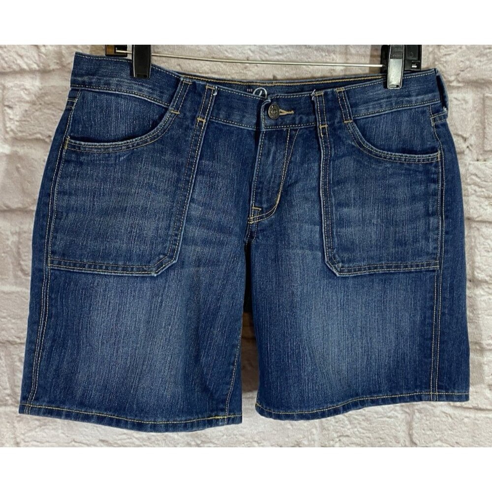 WOMENS OLD NAVY THE DIVA SURPLUS DENIM JEANS SHORTS SIZE 8 WHISKERED DARK BLUE